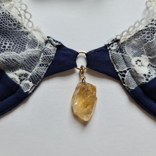 interchangeable citrine crystal or semi precious stone. adjust to the centre of bra or lingerie
