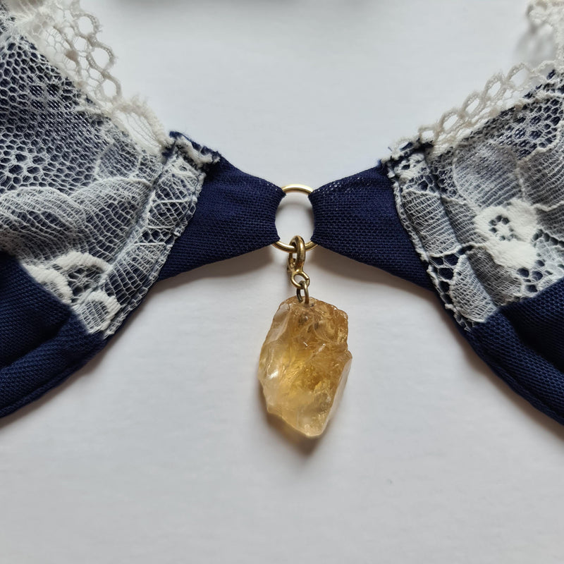 interchangeable citrine crystal or semi precious stone. adjust to the centre of bra or lingerie